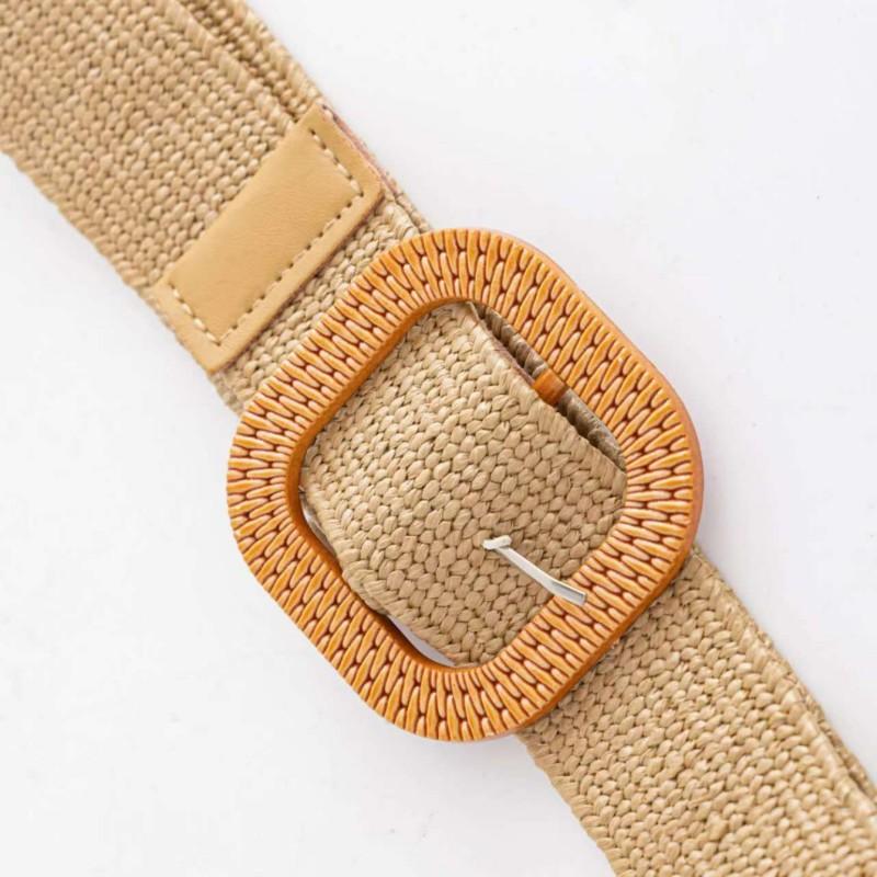 Striped elastic waistband for women's fashion square buckle elastic weaving bohemian PP grass wide waistband