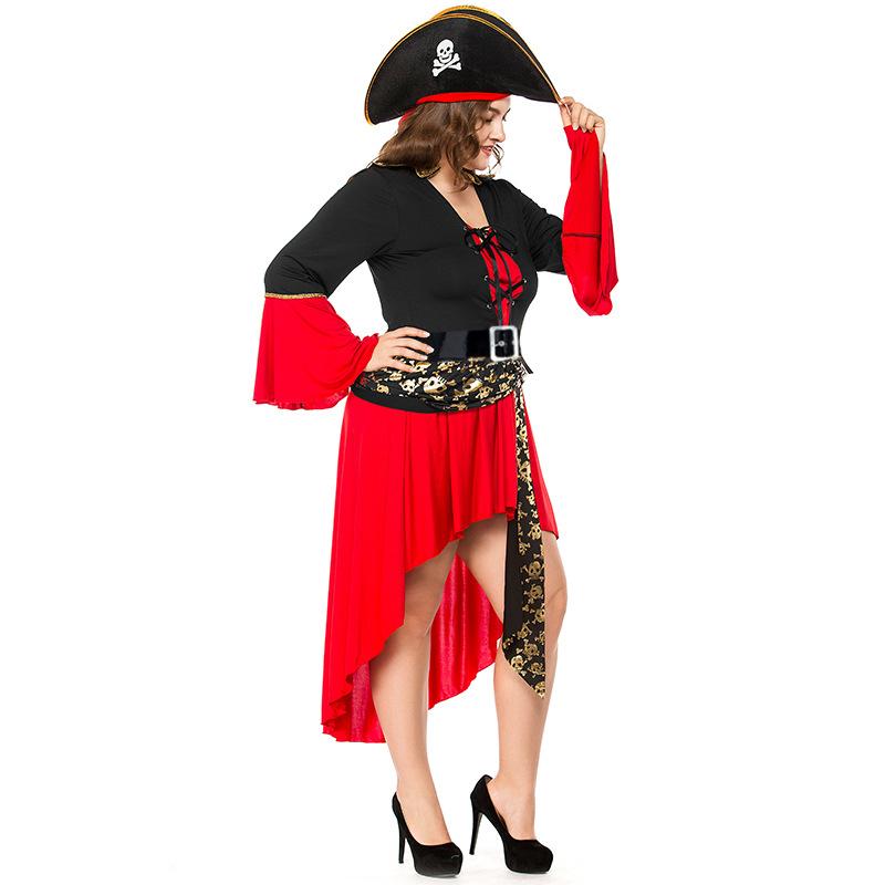 Adult Women Ocean Maritime Explorers Somali Pirate Captain Dress Belt Hat Set Halloween Cosplay Costumes Role Play Outfit