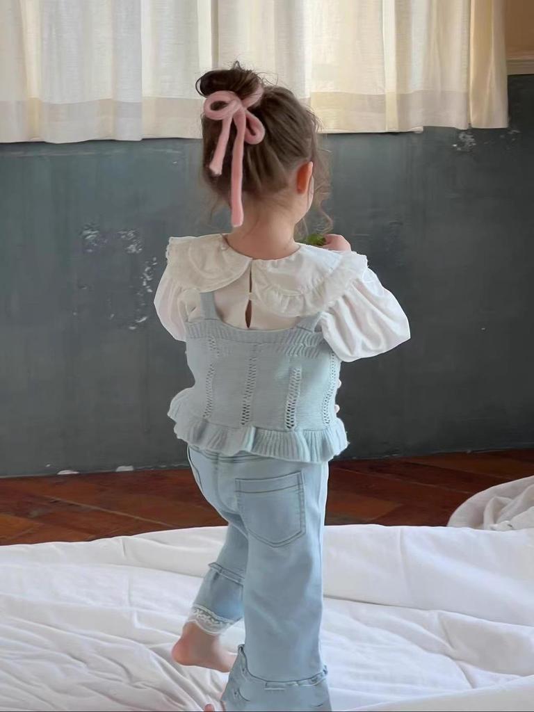 Spring 2025 Korean Style Girls' Lace Denim Flare Pants – Fashionable, Slim, Versatile Long Children's Pants