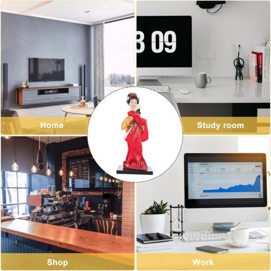 FAVOMOTO Japanese Doll Ornament: Handmade Geisha Figurine with Silk Kimono - Geisha Doll Collectible Japanese Cultural for Women & Home Aesthetics