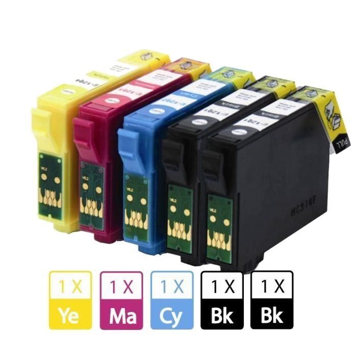 Compatible - Pack de 5 cartouches d'encre Noire + couleurs - EPSON T1285