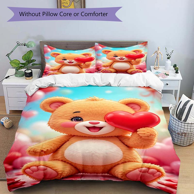 3pcs Anime Teddy Bear Bedding Set - Includes One Quilt Cover and Two Pillowcases (No Core) - Perfect for Bedroom and Guest Room Decoration,