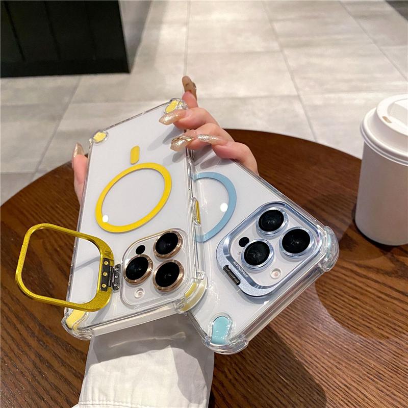Für iPhone 16 Pro Max Luxus Objektivhalter Ständer Magsafe Magnetisch Transparent Handyhülle Für iPhone 13 14 15 Plus Schutzhülle