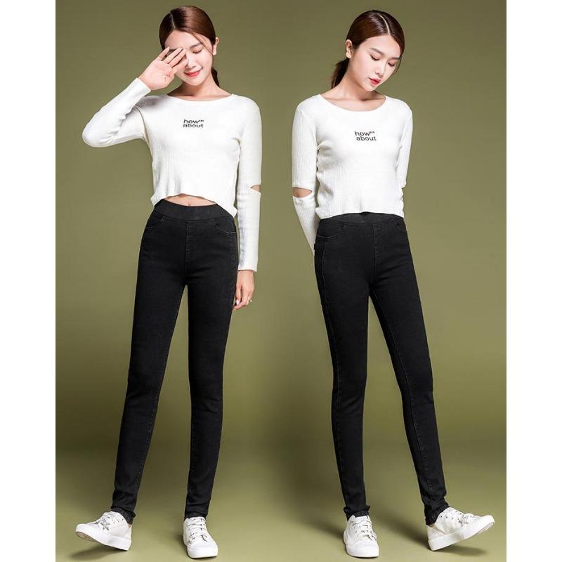 Fleece Jeans Dámské podzimní kalhoty s vysokým pasem v nadměrné velikosti s elastickým pasem