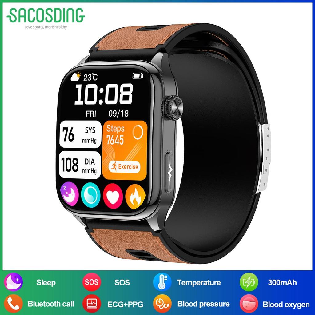 SACOSDING Monitorowanie zdrowia SmartWatch EKG + PPG Ciśnienie krwi W pełni owinięty Poduszka powietrzna Ciśnienie 2,06-calowy ekran Amoled Tętno SmartWatch