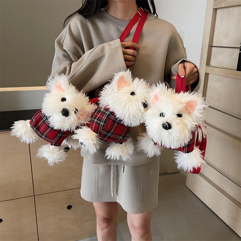 Cartoon Western Highland Puppy Doll Slant Cross Bag Plush Toy Handheld Single Shoulder Slant Cross Bag