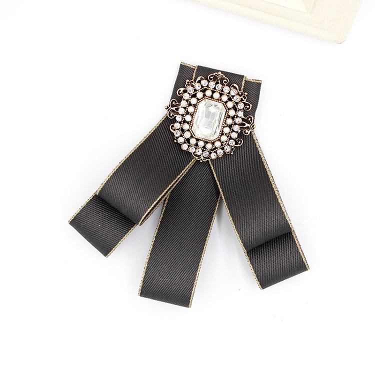 Vintage White Pearl Flower Brooch Corsage with Bow Tie Accent for Women - Fabric Pin TS83