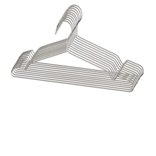 Stainless Steel Hangers, Non-Slip, Laundry Hangers, Durable, Rust-Resistant, Bend-Resistant, with Stylish Indentations, Silver, 10-Piece Set, 42cm Wid