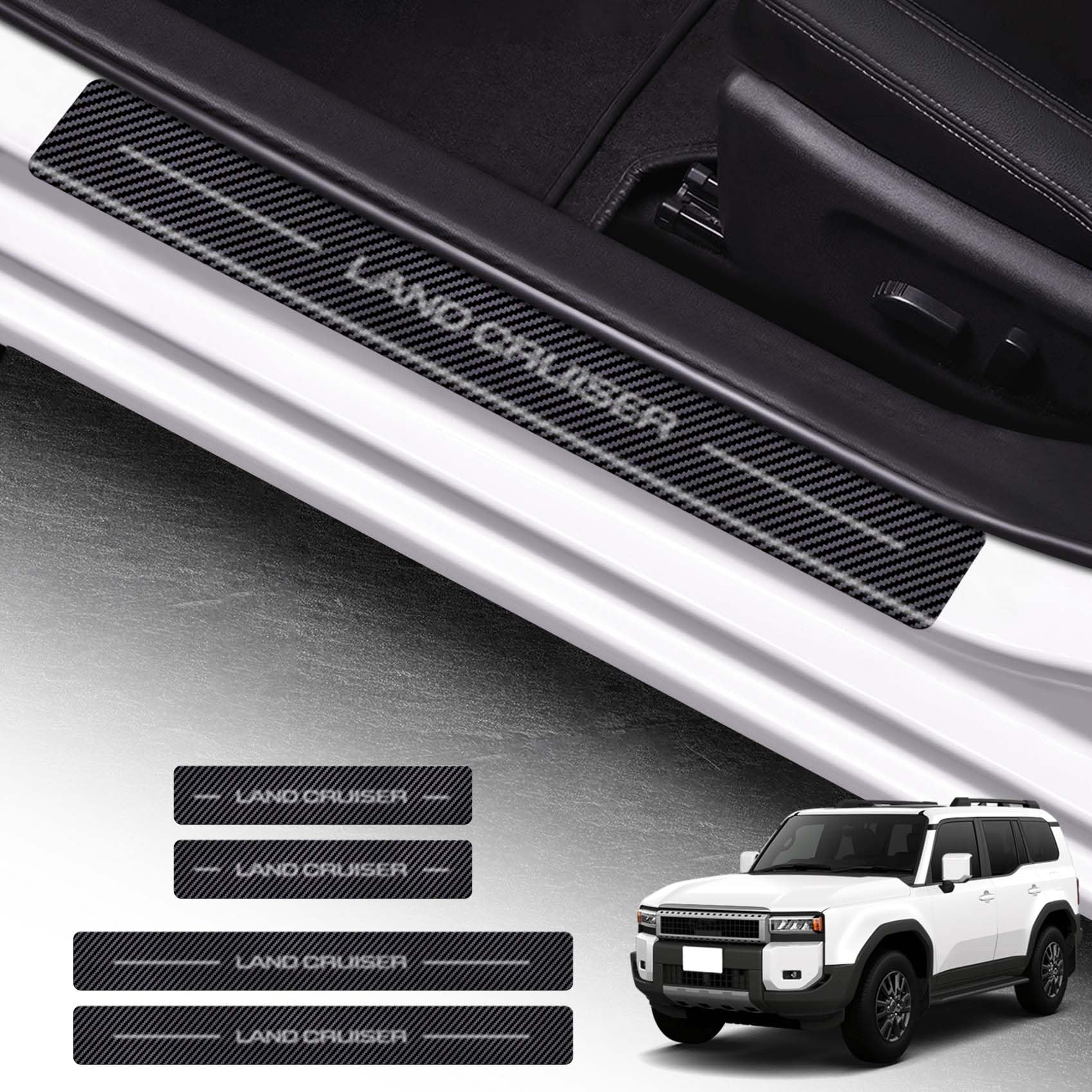 

SUVVNE Накладка на порог для нового Land Cruiser 250 250 Series (Апрель 2024 г. ~) Боковая защита подножки из искусственной кожи, внешняя накладка на порог, внутренняя защита подножки