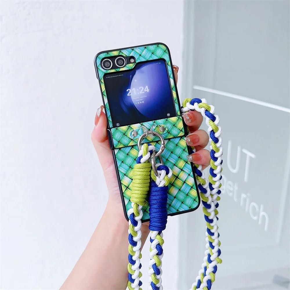 Crossbody Lanyard Colorful Woven Phone Case for Samsung Galaxy Z Flip 6 5 4 3 Flip5 Flip4 Flip3 5G Protective Shockproof Cover