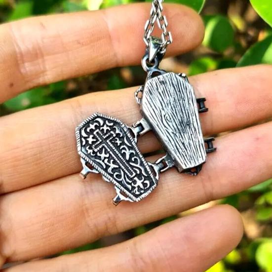 Skeleton Pendant Necklace Gothic Necklace with Skeleton in Casket Pendant