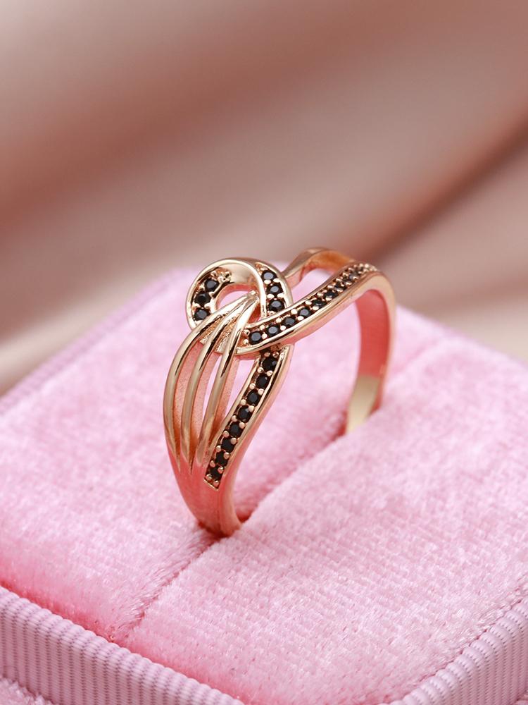 New Rose Gold With Black Natural Zircon Ring Geometric Line Cross Wedding Rings For Women Fashion Vintage Jewelry
