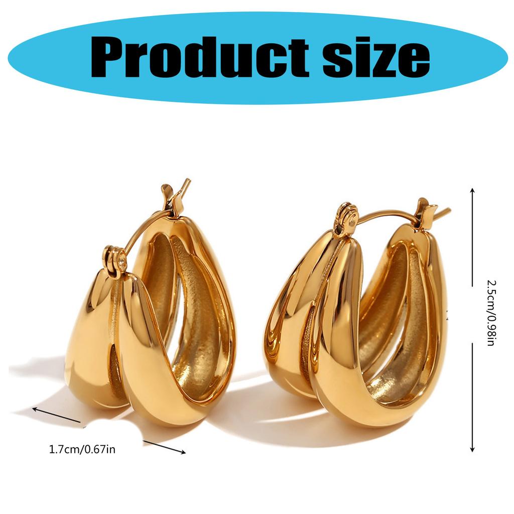 Elegante doppelte U-förmige Creolen für Damen Wasserdichter Titanschmuck Geschenke mit 18K Vergoldung