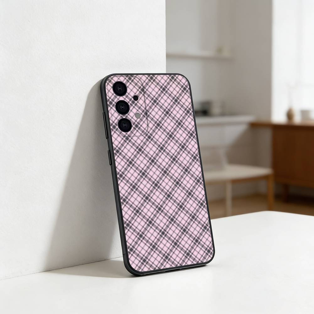 Cool P-Purple P-Plaid Pattern Phone Case For Samsung S25,S24,S21,S22,S23,S30,Ultra,S20,Plus,Fe,Lite Black Shell Samsung S23plus5G
