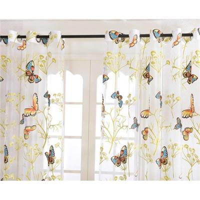 Fashion Sheer Window Curtain Round Butterfly Print Room Door Divider Decor