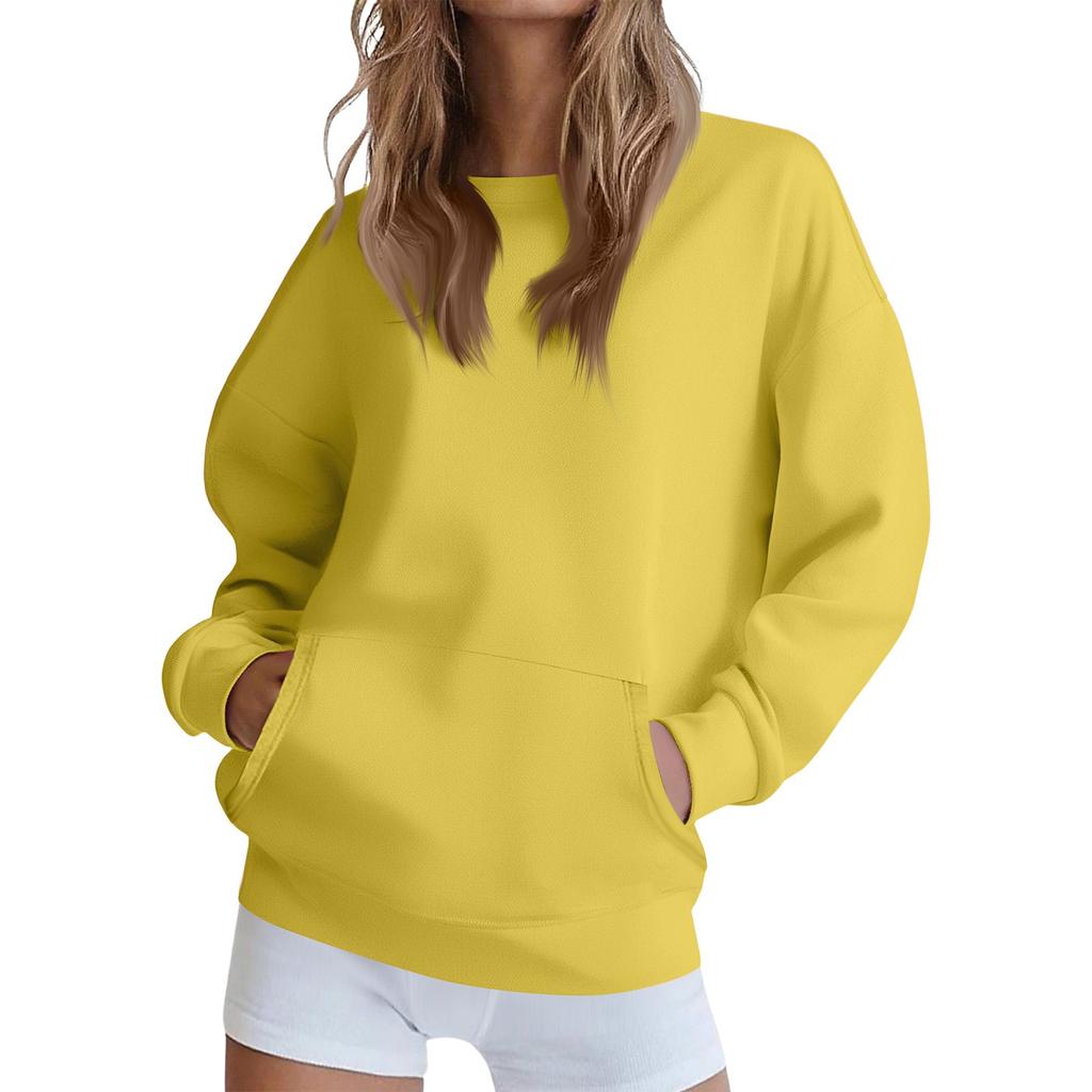 Women's Fashionable And Comfortable Long-Sleeved Solid Color Round Neck Sweatshirt