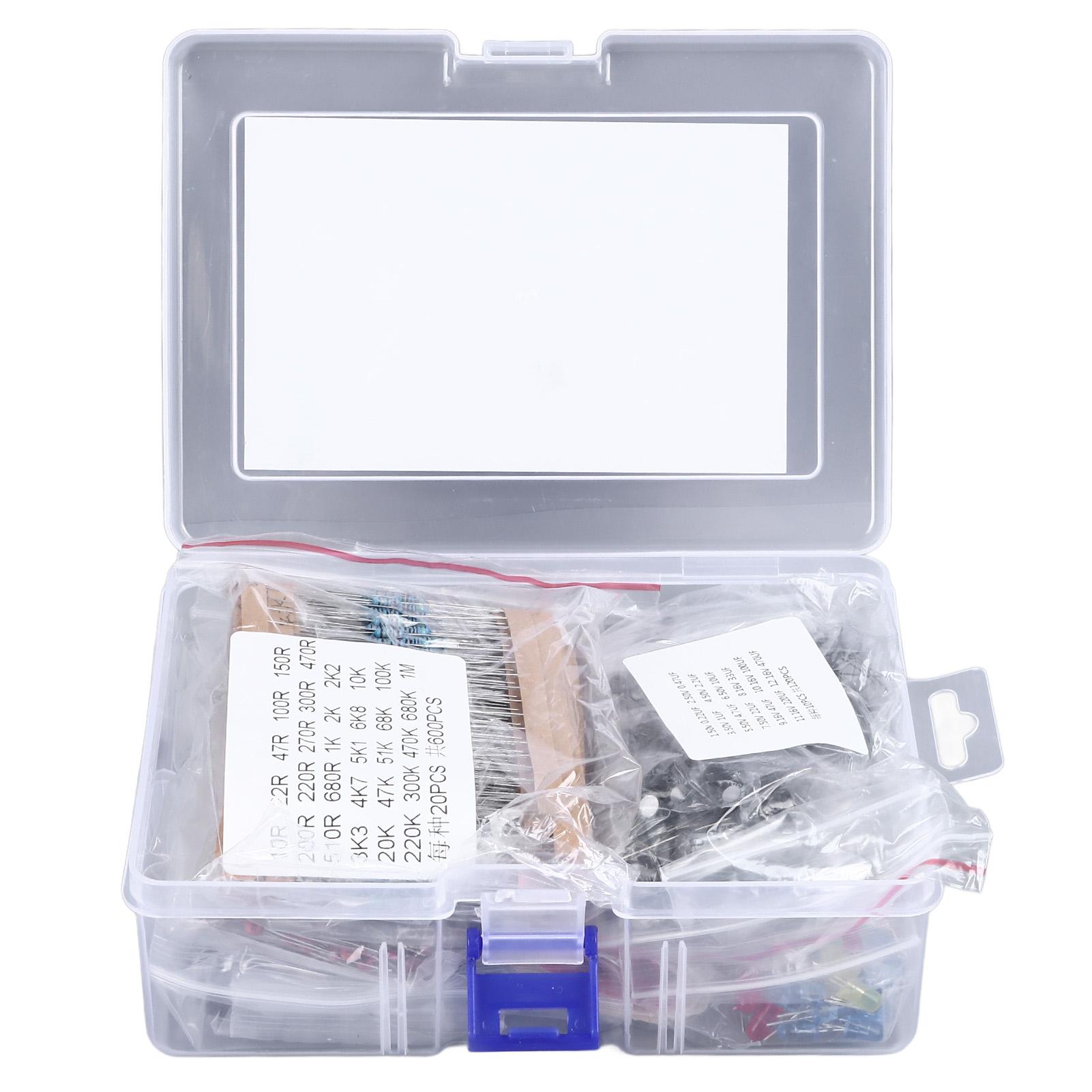 

1500PCS Electronic Component Kit Resistors Transistors Ceramic Electrolytic Capacitors LED Diodes