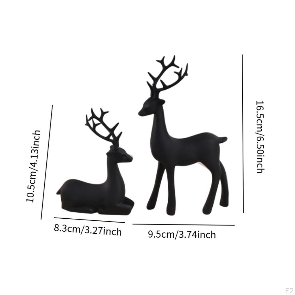 2Pcs Black Deer Statue Tabletop Decoration Collectibles Animal Sculpture Resin Reindeer Figurine for
