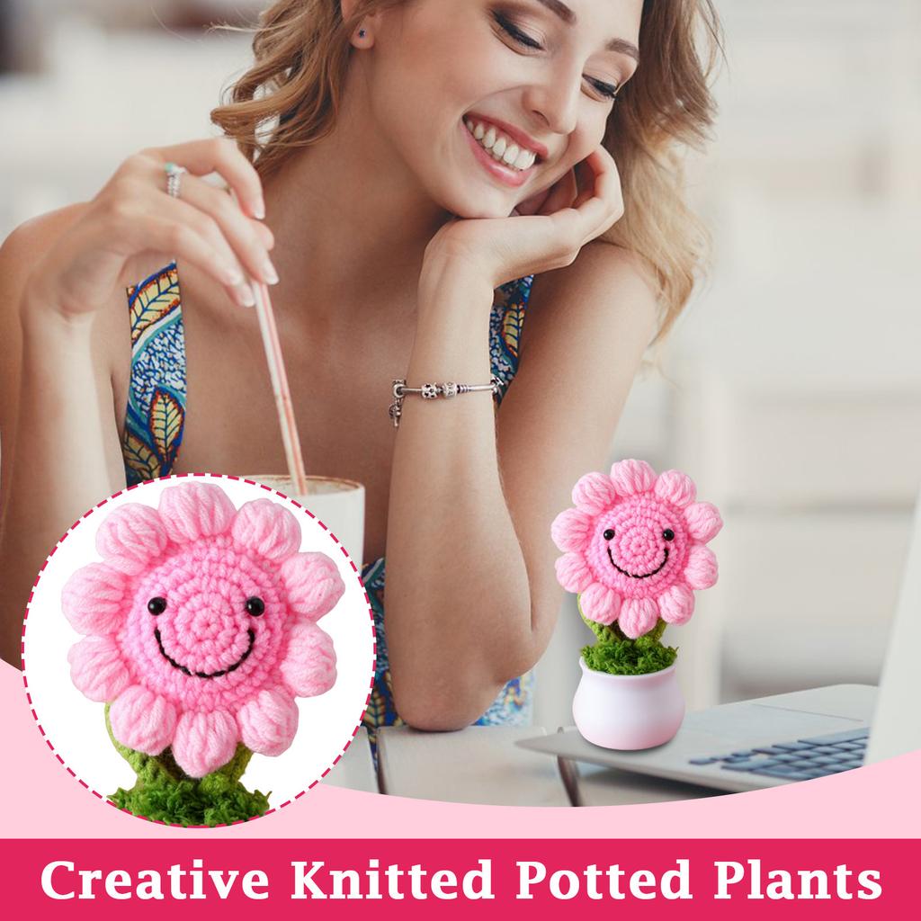 Single Handmade Crocheted Puff Flower Pot - Multicolored Decorative Flower For Home, Or Gifting (Choose Your Favorite Color)