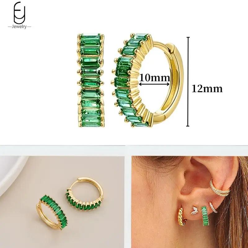 925 Silbernadel Grüne Zirkon Gold Ohrringe Herz Creolen für Damen Zarte Steckerohrringe Luxuriöser Schmuck Geschenke