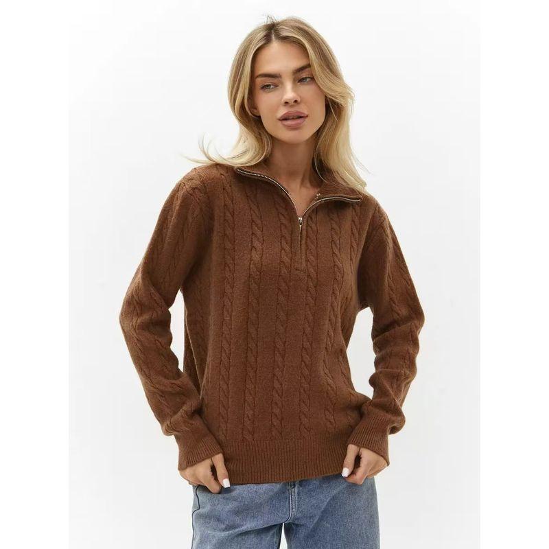 

Fashion Wind Fashion Elegant Half Turtleneck Zipper Knitting Sweater Knitted Half Zipper Sweater Caramel color Free size (40-48)