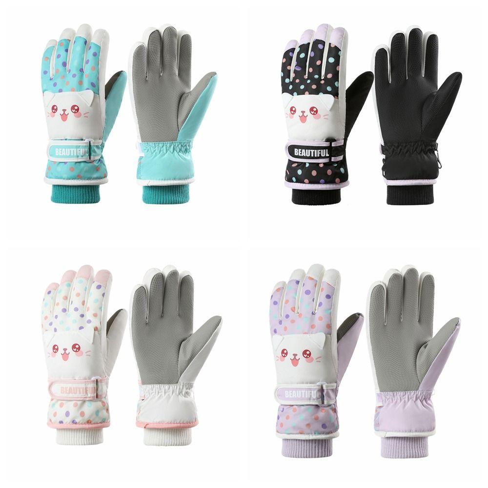 Full Finger Kids Snowboard Gloves Thicken Girls Skiing Gloves Kawaii Children Ski Gloves  Camping