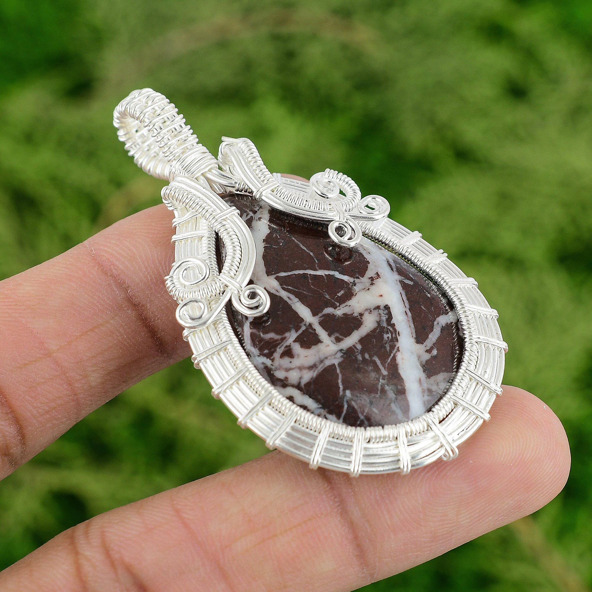 

Pear Coconut Jasper Stone Sterling Silver Mother Wire Wrapped Pendant Jewelry