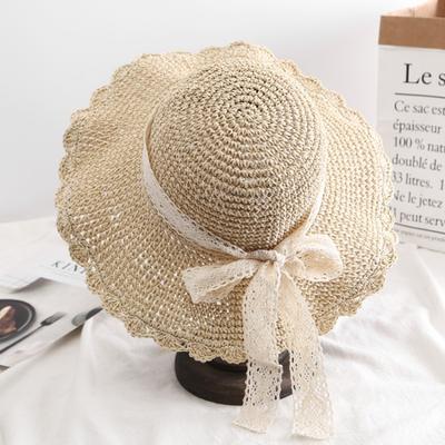 Strohoed dames kleine frisse zonneklep kantband strik hoed dames zomer uitje grote rand strand zonnehoed