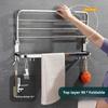 304 Stainless Steel Towel Bars Bathroom Storage Rack Non Punching Foldable Towel Storage Rack Space Saving Hardware Pendant
