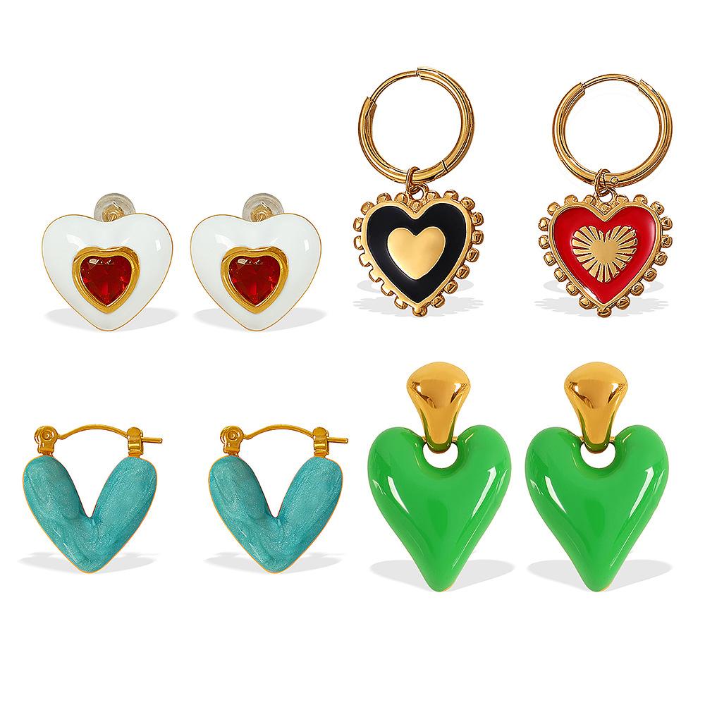 Exquisite Sweet Cool Wind Dripping Oil Love Earrings Women'S Stainless Steel High Sense Versatile Temperament Small Fresh Earrings