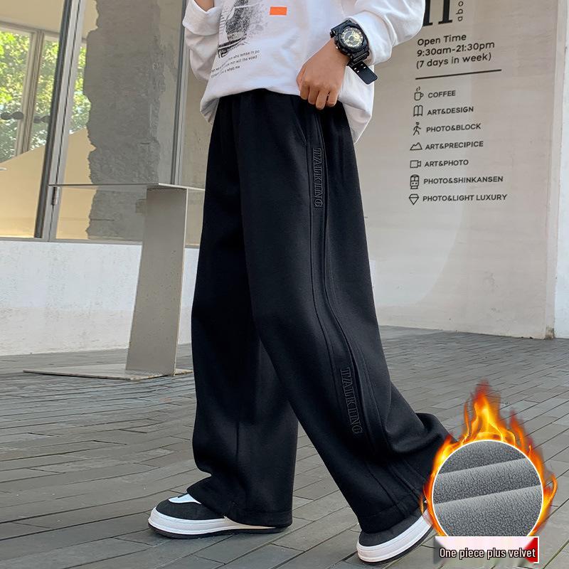 Boys' Fleece-Lined Wide-Leg Pants for Autumn/Winter - 2025 New Style Sportswear for Older Kids