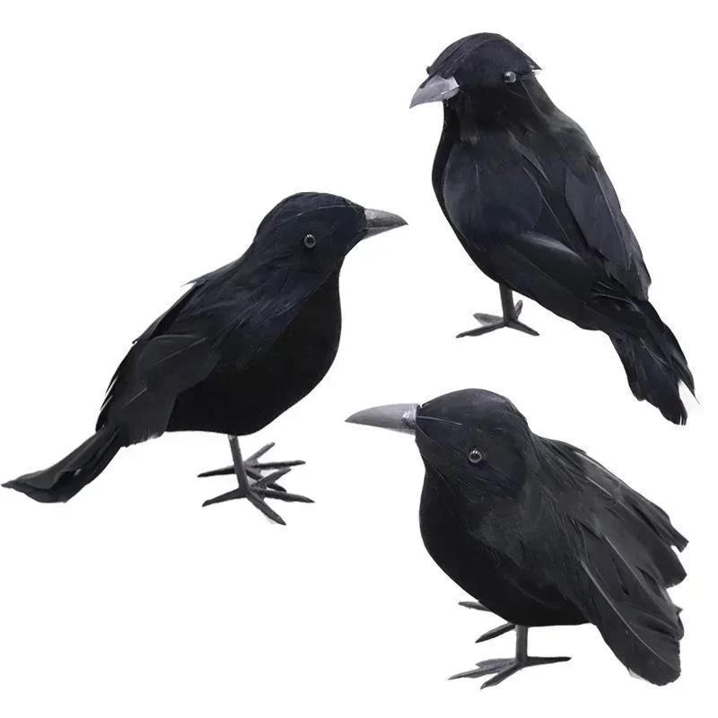 3pcs/set Halloween Black Crow Fake Bird Toys Feather Animal Festival Decoration Props Party Supplies Garden Statues Sculptures