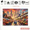 Colorful Bangkok Street Tapestry, Bustling Market with Tuk-tuk, Skytrain and Traditional Temples, Vibrant Thai Cultural Wall Art