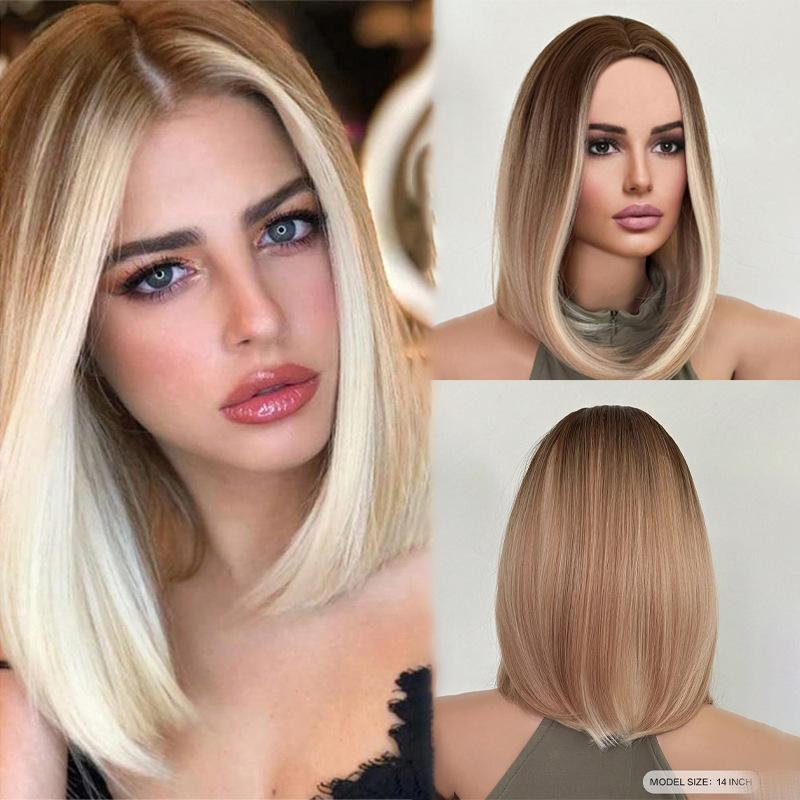 

Women Shoulder Length Straight Synthetic Wig with Bangs Golden Brown Blond Hair Daily Party Cosplay Wigs Heat Resistant Fibre светло-коричневого