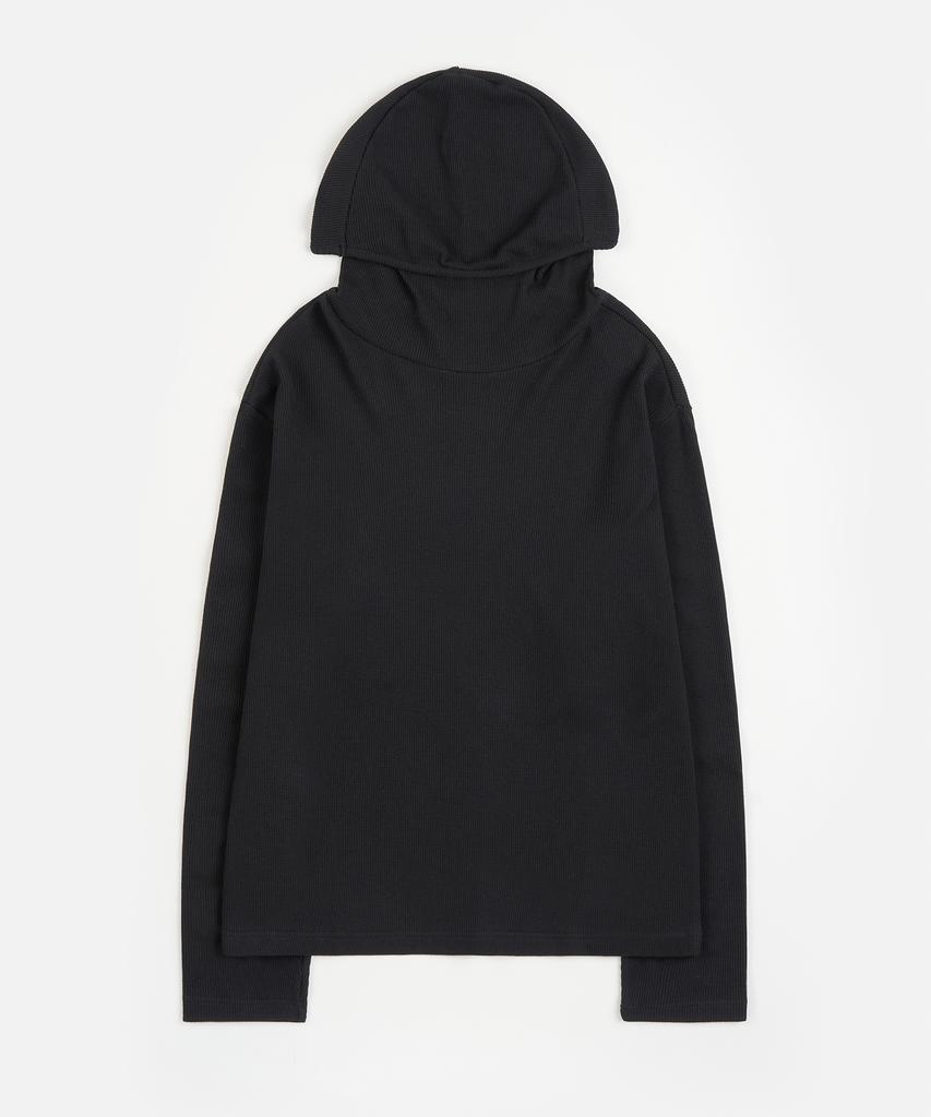 TOFFEE Waffle High-Neck Hooded Long Sleeve (Black)