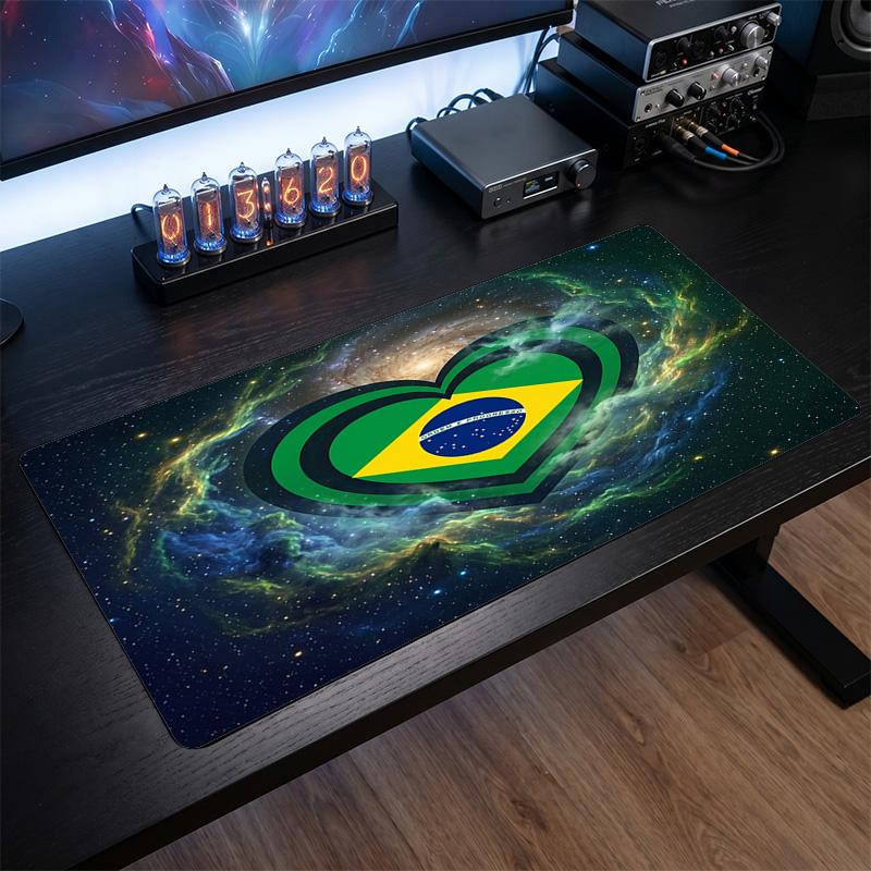 Brazil Football Crest Mouse Pad, Extended Non Slip Rubber Desk Mat for Gaming Office Laptop Fan Gift