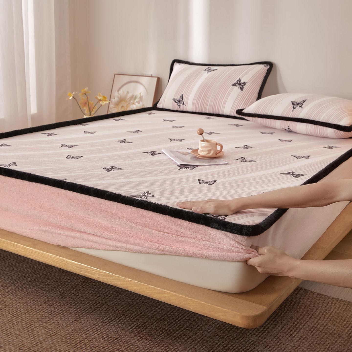 

New Milk Velvet Single Bed Sheet, High Weight, Carved Bed Sheet, Single Piece, Thickened and Velvet, Student Dormitory 90 * 200Cm single bed hat