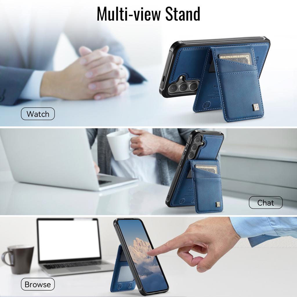 Für Samsung Galaxy S25+/Galaxy S24+ Hülle AUTSPACE A12 Leder-Rückseite mit magnetisch abnehmbarer Kartenhalterung Ständer