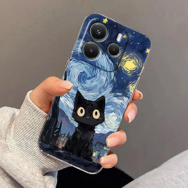 

Cat Van Gogh Starry Sky Phone Case For Xiaomi Redmi 14C 13C 12C 10C Cover for Redmi Note 14 13 12 11 10 9 8 Pro Plus Clear Funda Redmi 10
