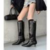 Fashion 2025 Autumn Women Boots Split Leather Women Shoes Pointed Toe Chunky Heel Slip-on Knee High Boots Western Modern Ladies Boots