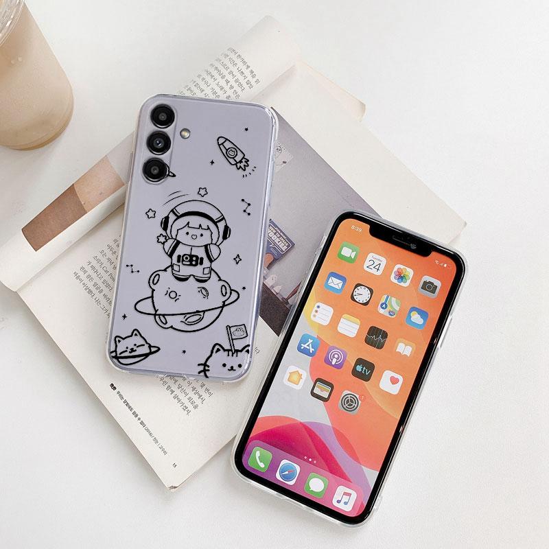 Transparent Case For Samsung Galaxy A24 A17 A16 A56 A55 A54 A06 4G Cover Cartoon Flowers Soft Clear Shockproof Funda Face Capa