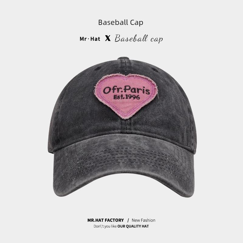 

Hat Women s Spring Summer Korean Style Soft Top Baseball Cap Versitile Fashion Washed Distressed Letters Love Patch Brim Hat 413 Black Heart Washed Baseball Cap One size