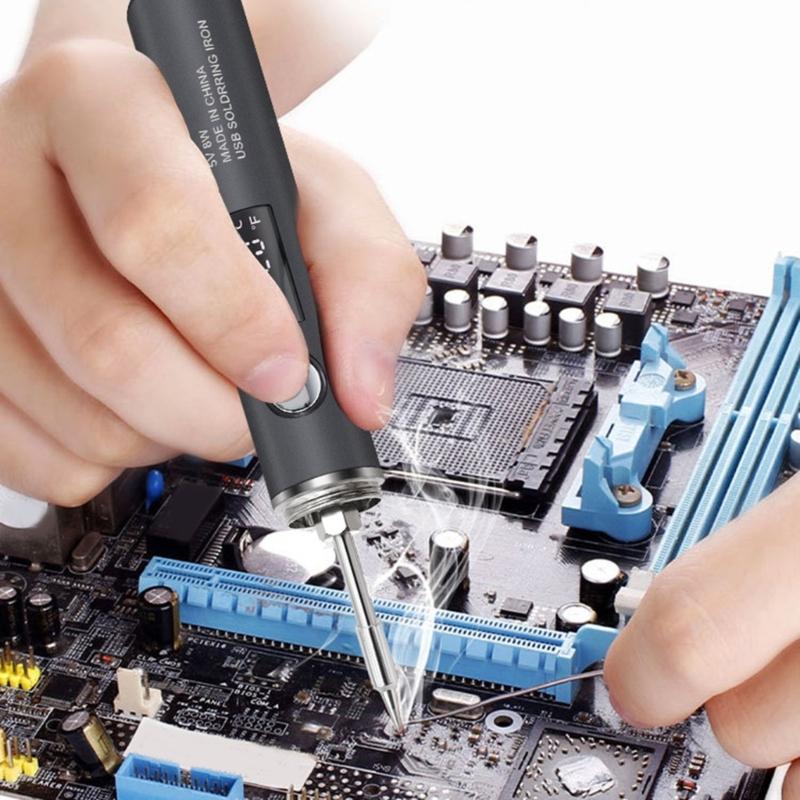 Adjustable Temperature Electric Soldering Iron USB Type C Charging Port Portable DIY Electronics Tool Replaceable Tip