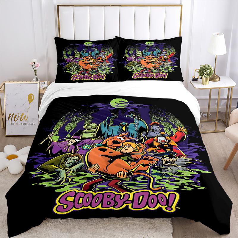 3pcs Mystery in the Haunted Forest Scooby Doo Bedding Set 1 Soft Quilt Cover + 2 Pillowcases, Suitable for All Seasons.H062
