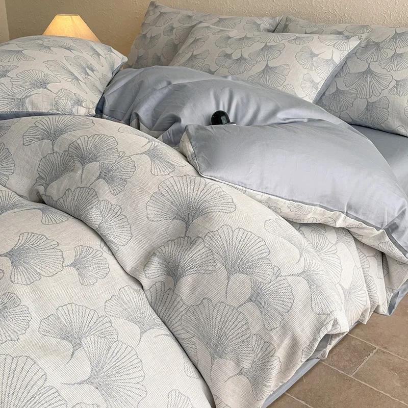 Light Luxury Soft Thick 100% Cotton Flat Sheet Sets Satin Jacquard Silky Bedding Set for Seasons Single Double Bed Comfort Set