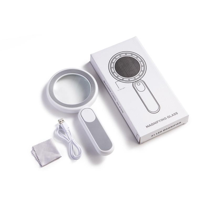 With 21 LED Light Magnifying Glass 8X Lighted Magnifying Glass Handheld Illuminated Magnifier Reading Magnifying Glass