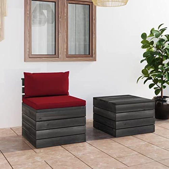 Salon de Jardin - VIDAXL - Palette 2 pcs - Bois de pin massif - Coussins déhoussables - 2 places