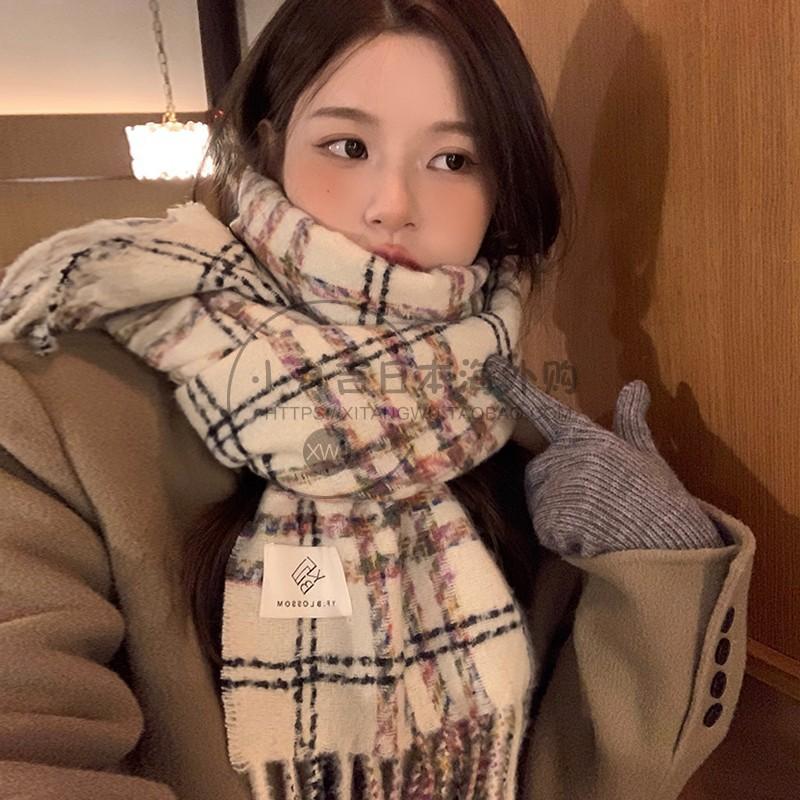 Imitation cashmere scarf winter advanced feeling small fresh grid thickened warm shawl scarf