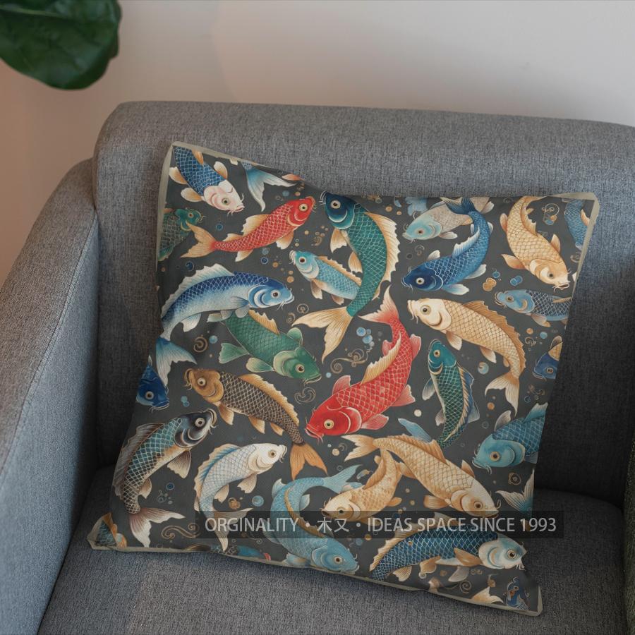 2D Exquisite Koi Fish Pattern Decorative Pillow Pattern Cushion Cover Suitable For Sofa Bedroom Car Pillow Cover