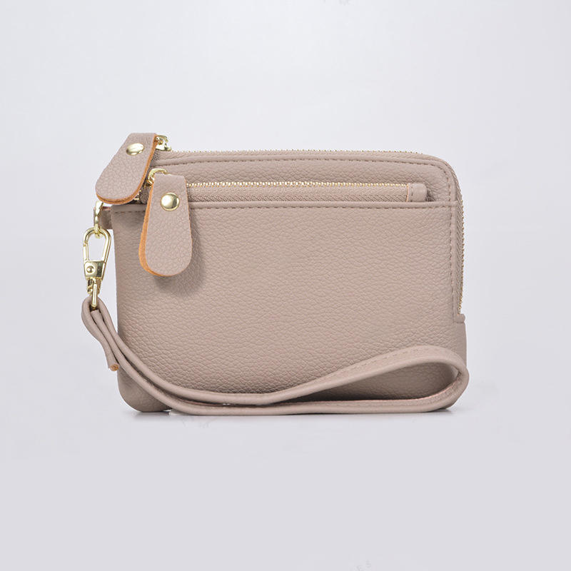 Vintage PU Leather Short Wallet With Zipper Coin Pocket Multiple Card Slots And Wrist Band Casual Portable Card Clip